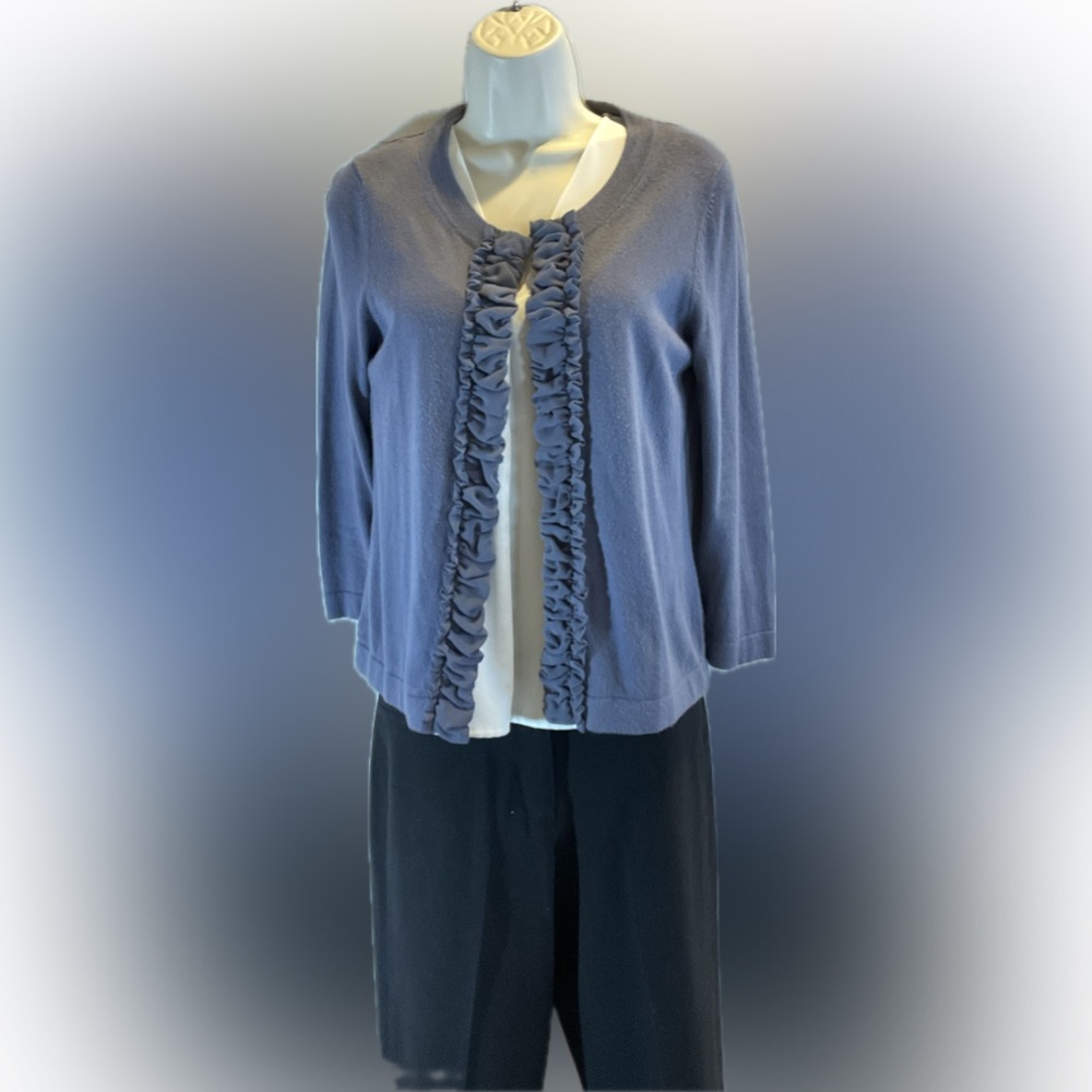 Banana RepublicW purple hook close dress cardigan sweater size S chiffon ruffle